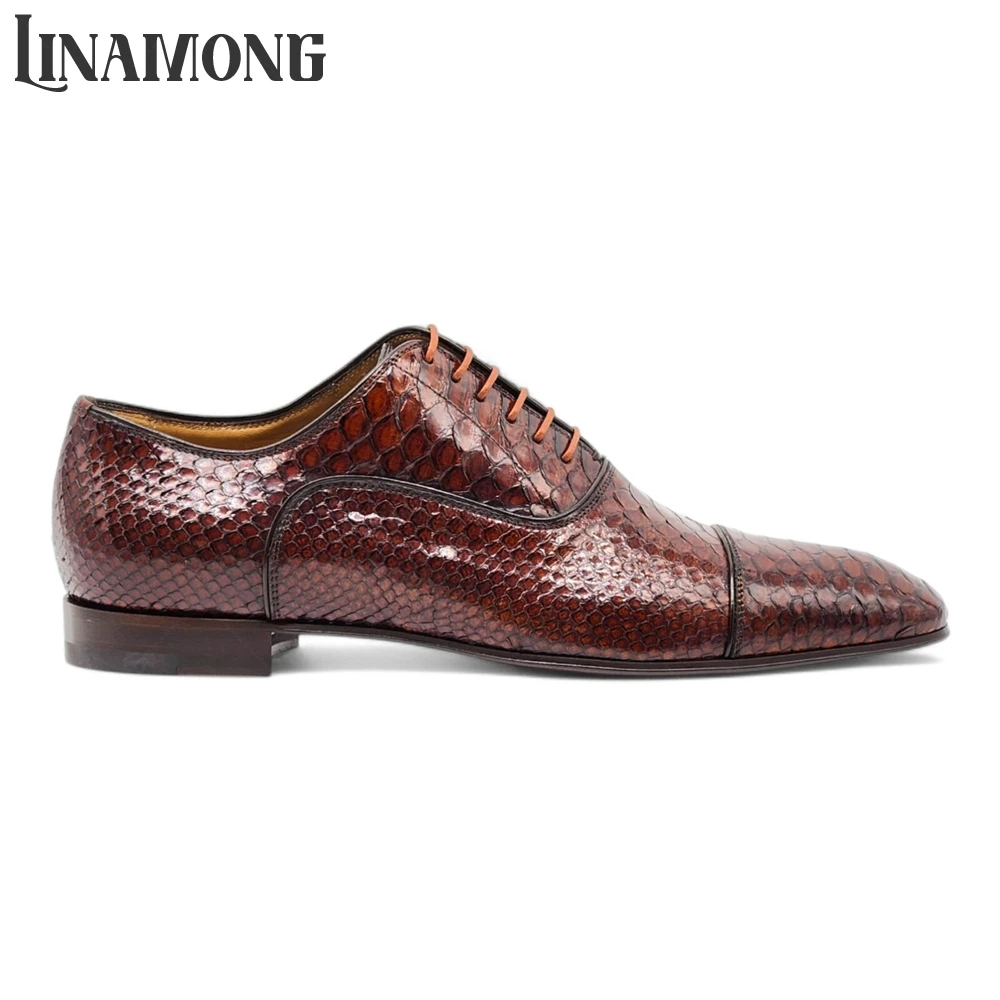 Men'S Shoes Limited Edition - Brown Faux Python Leather Oxford Shoes