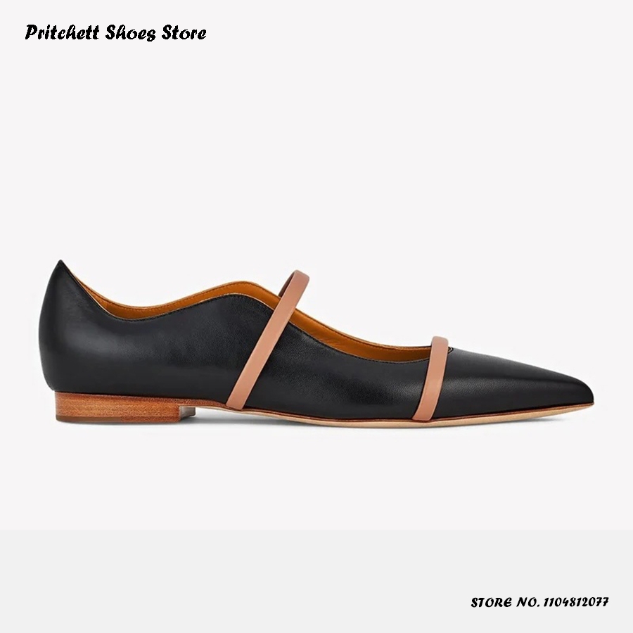 Men'S Shoes With Toes - Women's Dual-straps Leather Ballet Flats Pointed