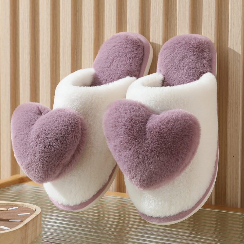 Men Shoes For Winter - Winter Warm Heart Pattern Cotton Slippers
