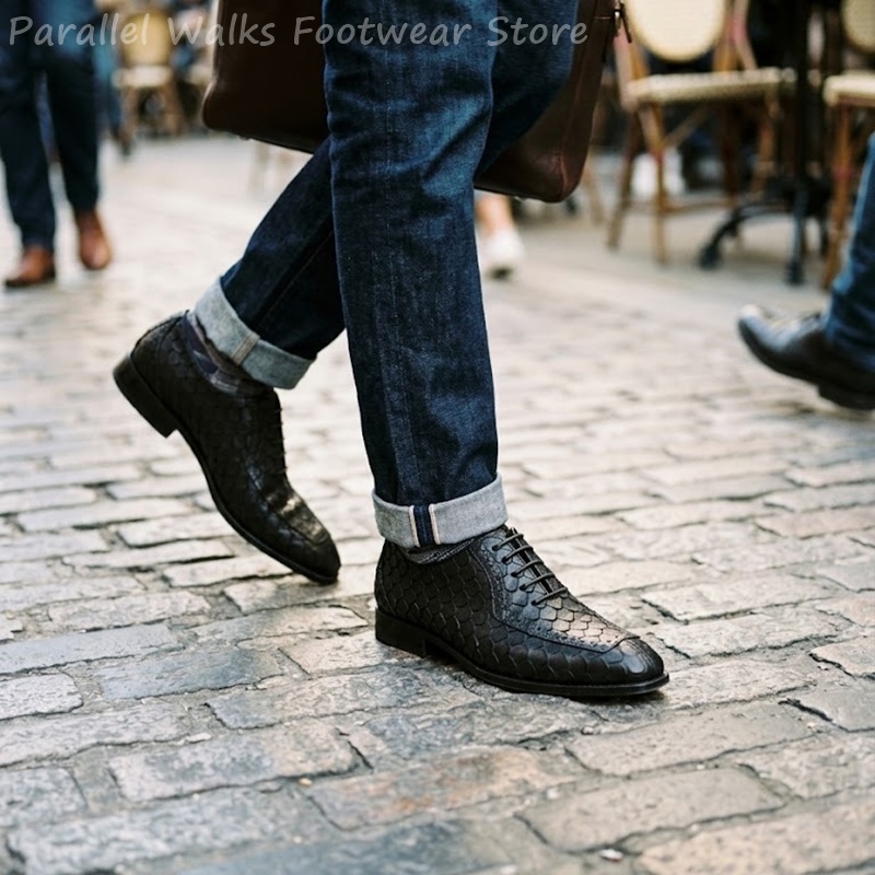 Men Shoes Formal - Sartorial Men Oxfords Fish Scale Embossed
