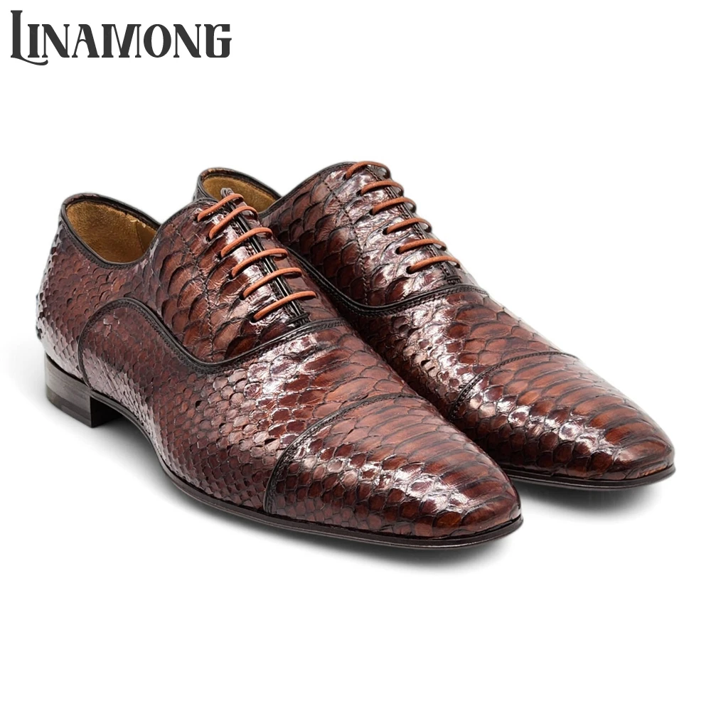 Brown Faux Python Leather Oxfo - Men'S Shoes Limited Edition ulasan dan harga
