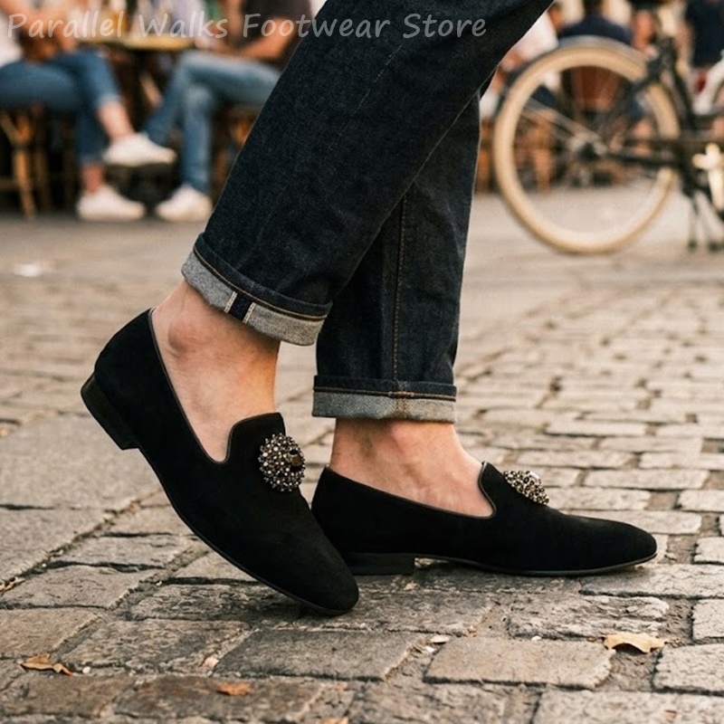 Men Suede Loafers Rhinestone C - Men Shoes Formal ulasan dan harga