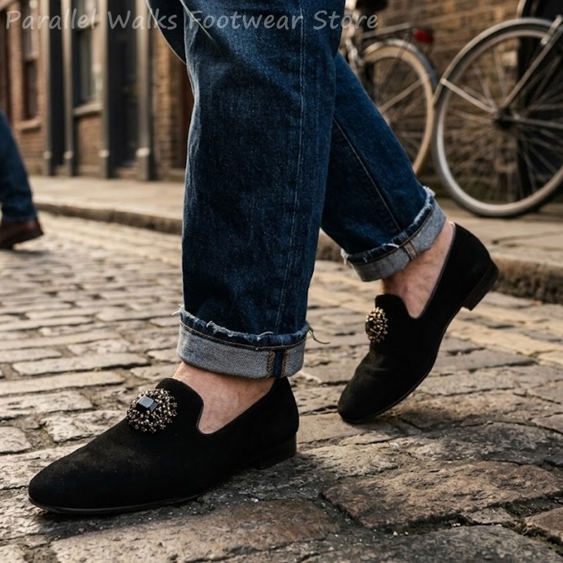 Men Suede Loafers Rhinestone C - Men Shoes Formal ulasan dan harga